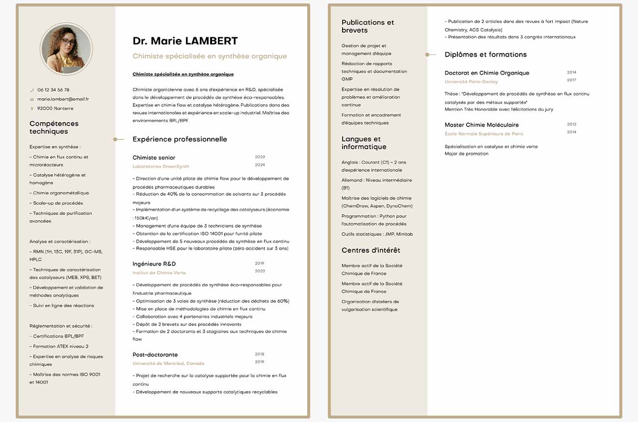 Exemple de CV de Marie Lambert, chimiste